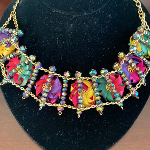 MEXICAN HANDCRAFTED JEWELRY SET FLORAL PALM LEAF MULTICOLOR NECKLACE & EARRINGS - Picture 14 of 17